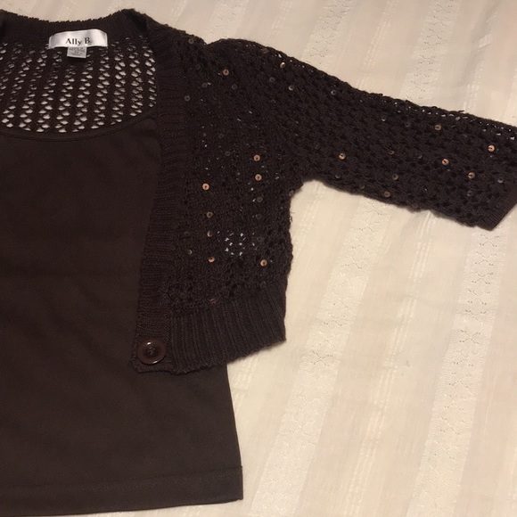 Girls Ally B. Brown and Gold Sequin Sweater Tank - Picture 4 of 8